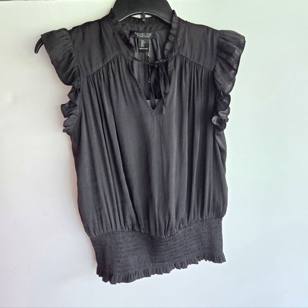 NWT Rachel Zoe Black Ruffle Sleeve Blouse